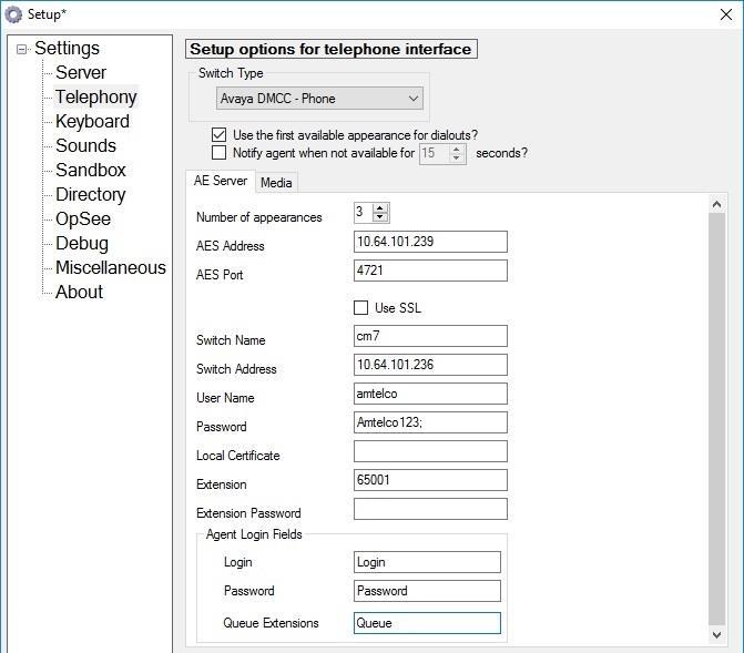Select Settings Telephony from the left pane, to display the screen below. Enter the following values for the specified fields, and retain the default values for the remaining fields.