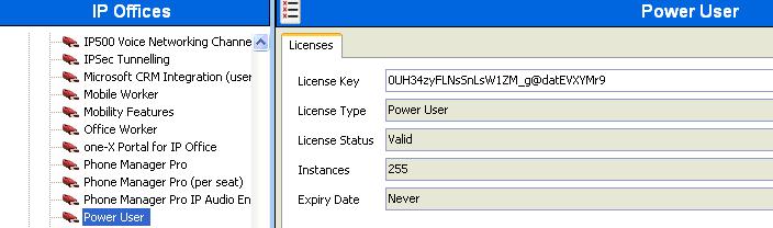3. The following screen shows the availability of a valid license for Power User features. In this reference configuration, the user with extension 50