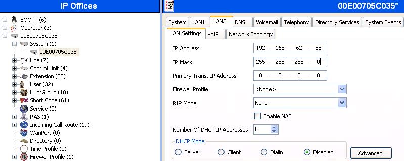 5.3.2. LAN Settings In the sample configuration, LAN2 was used to connect the IP Office to AT&T Network and LAN1 was used to connect to the enterprise network. 1.