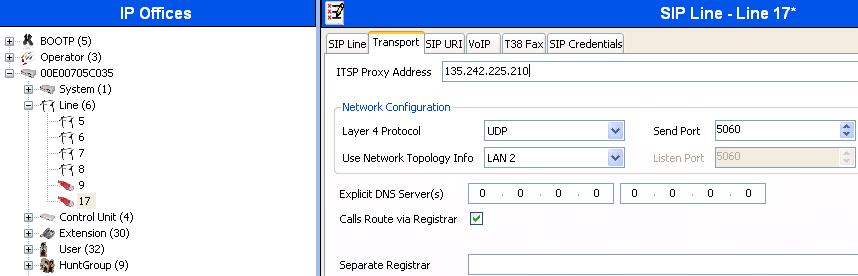 5.4.2. SIP Line - Transport Tab Select the Transport tab and set the ITSP Proxy Address to the AT&T SIP Trunk IP Address.