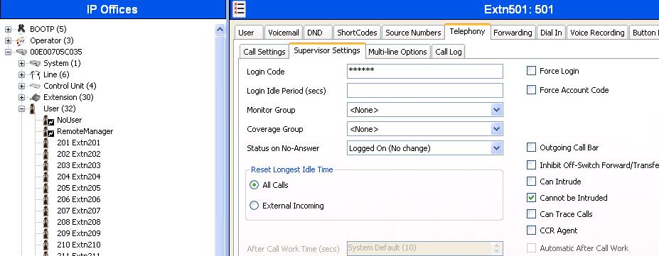 Select the Telephony tab and Supervisor Settings sub-tab as shown below.