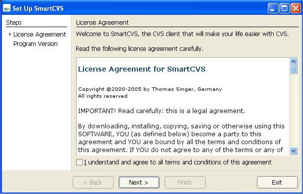 Starting the SmartCVS Client 1. Start SmartCVS as described above. 2.
