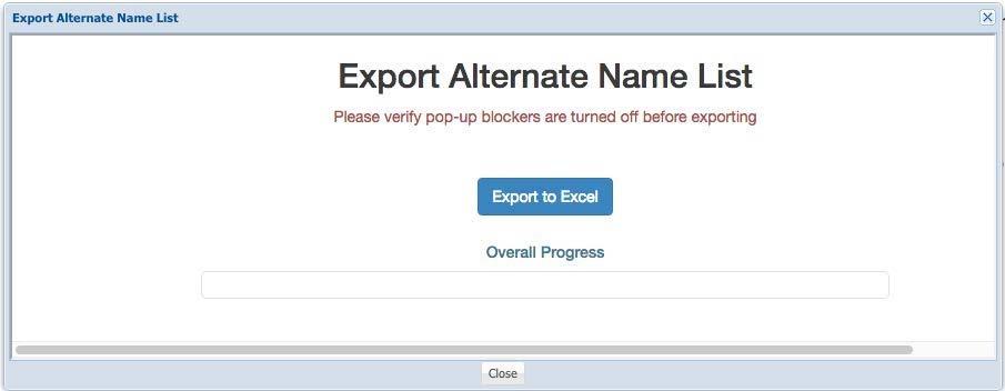 Figure 11: Export ANL template After the file has downloaded, open it and you should see only those elements that have an alternate name under the Alternate Name column.