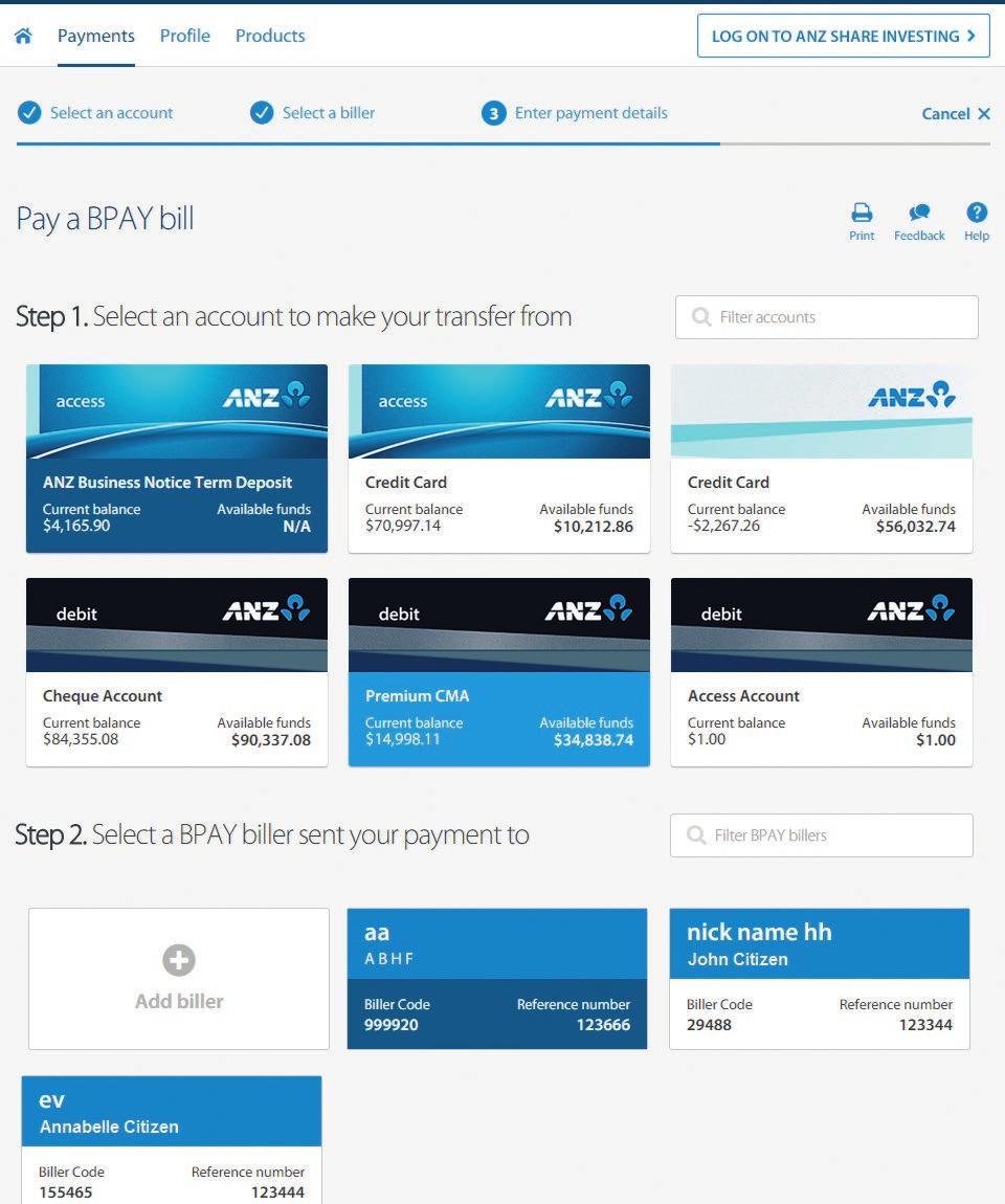 PAYING BILLS Paying bills via ANZ Internet Banking is easy.