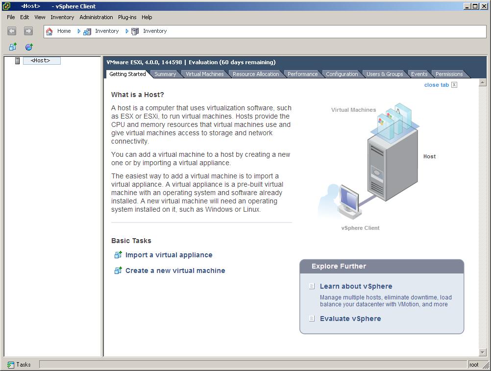 What to do next After you connect to the host with the vsphere Client, use the Getting Started tabs to import a virtual appliance.