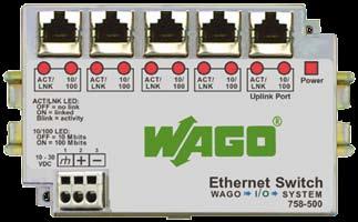 758-500 Industrial Unmanaged 5 Port Ethernet Switch The WAGO Industrial Ethernet Switch allows for easy installation of the Ethernet network in factory environments.