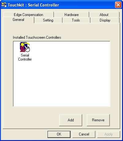 TouchKit Control Panel This section explains the different options in the