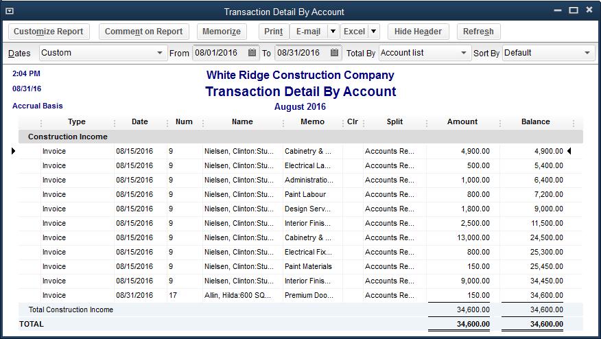 For example, when you QuickZoom on a summary report, QuickBooks will display a transaction detail report.