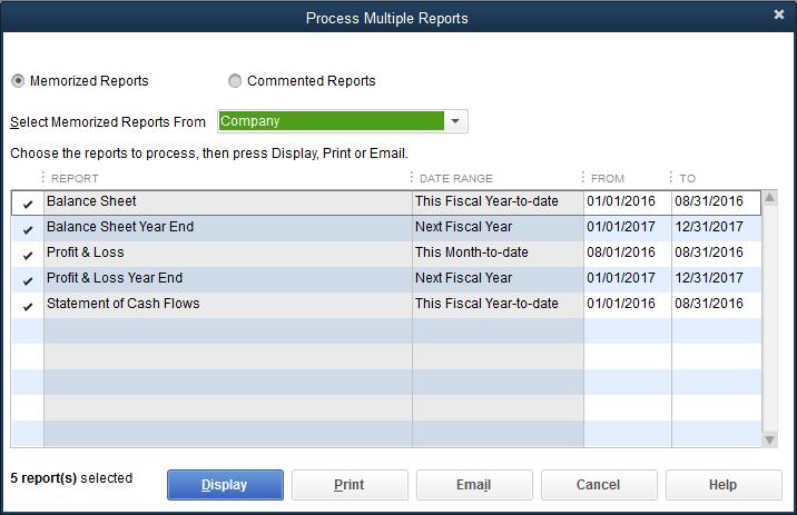 Process Reports in Groups Process Reports in Groups Batch process reports: 1. Click the Reports menu and select Process Multiple Reports. 2. Click Display.