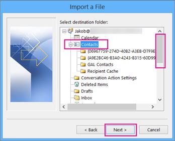 6. Choose one of the following to specify how you want Outlook to handle duplicate contacts: i) Replace duplicates with items imported - If a contact is already in Outlook and your contacts File,