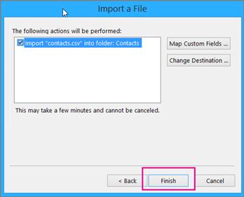 Outlook begins importing your contacts immediately. You'll know it's finished when the Import Progress box closes.