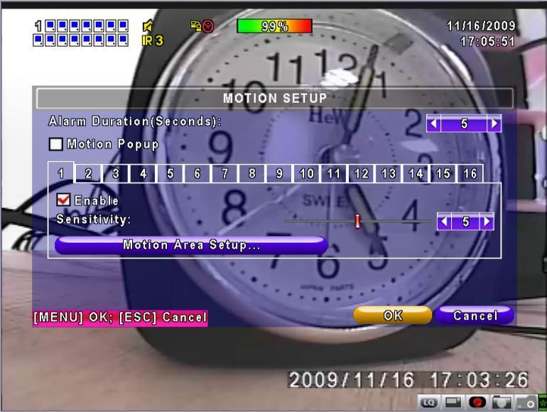 1-2.1 MOTION SETUP Alarm Duration(Seconds) When motion detect,the number of seconds continuous alarm 1~16 You can setup independently for each channel.