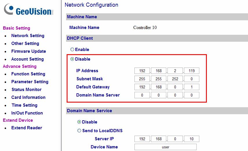 8 Installing on a Network 2. Click default value admin for both User name and Password, and click OK. This page appears. Figure 8-3 3. In the DHCP Client section, click Disable.