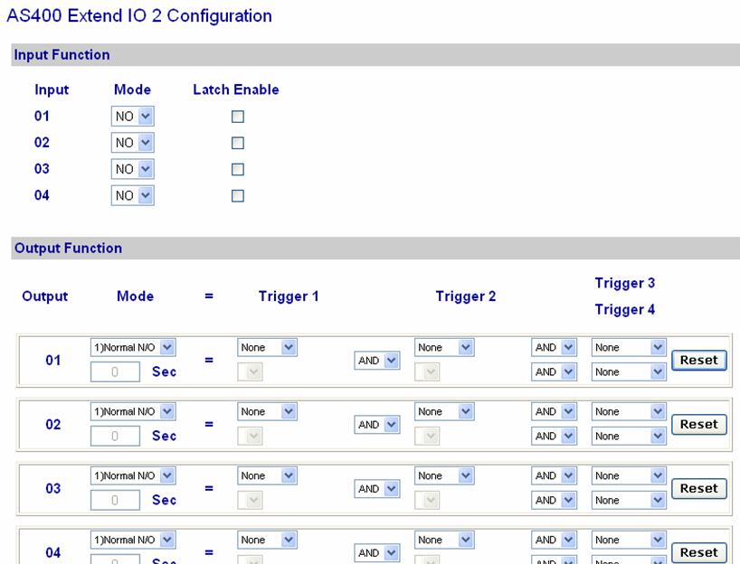 9.3.2 Extended I/O In the left menu, click Extended I/O. The Extended I/O Configuration page appears.