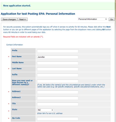 Applying 2: Personal Information Below is the first of several screens in the application process.