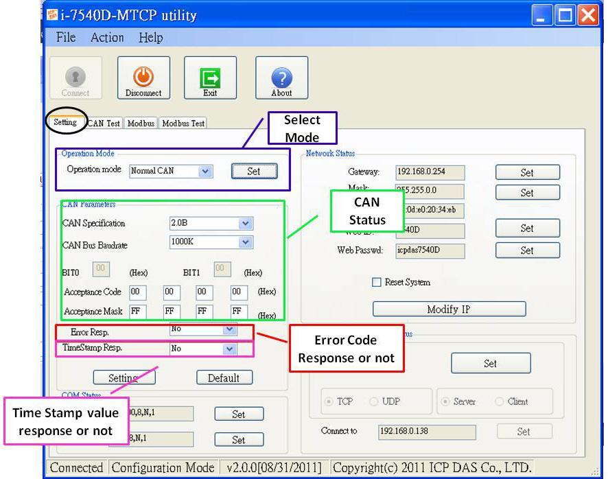 5. Then the I-7540D-MTCP configuration window will be brought out.
