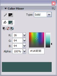 The Color Swatches panel also lets you import and export palettes between Flash files, as well as between Flash and other applications, such as