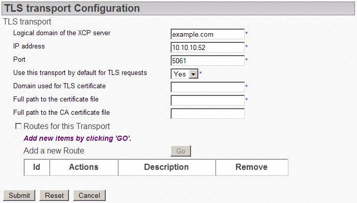 Configuring the OCS Gateway 7. In the TLS Transport Configuration page, configure the transport using the parameter descriptions provided in the following table.