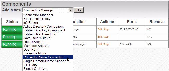 Configuring a Router-to-Router Connection 2. In the Components area on the controller s main page, select Router-to-Router Connection in the list. 3.