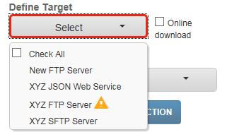 JSON If you select this format, the Define Target and File Transfer Format sections are available for additional customization.