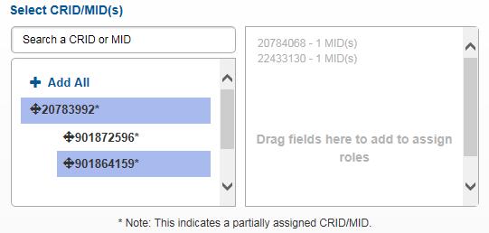 To add a MID-level permission, click the CRID on the left side of this section. The MIDs display below the CRID. Click to deselect any MIDs for which you do not wish to create a permission.