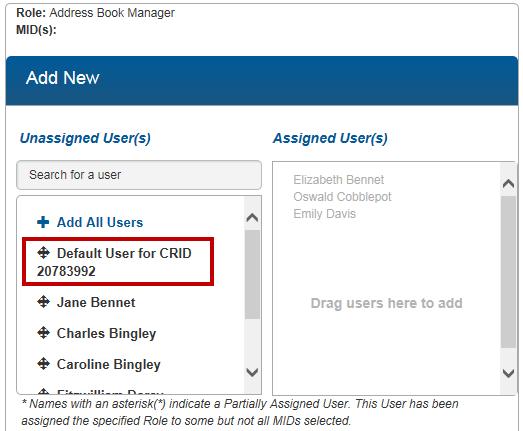 New users granted the IV-MTR service for the CRID inherit the CRID default, if one exists. Otherwise, new users inherit the USPS default roles and permissions.