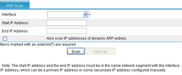 Configuring ARP automatic scanning in the web interface NOTE: Do not perform other operations when ARP automatic scanning is in progress. ARP automatic scanning may take a long time.