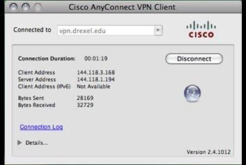 3. Once connected, you will see a confirmation screen. Disconnecting the AnyConnect VPN Client Always Log Out When Finished.