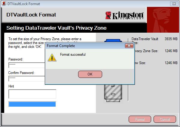 8. A formatting progress bar is displayed (Figure 5) while DataTraveler Vault is formatted.