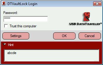 If you forget your password, click Hint to display the Hint field in the DTVaultLock Login window (Figure 8).