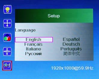 SETUP SETUP _Main LANGUAGE MUTE INPUT RESET DISPLAY SIZE LANGUAGE Select one of the 8 th language.