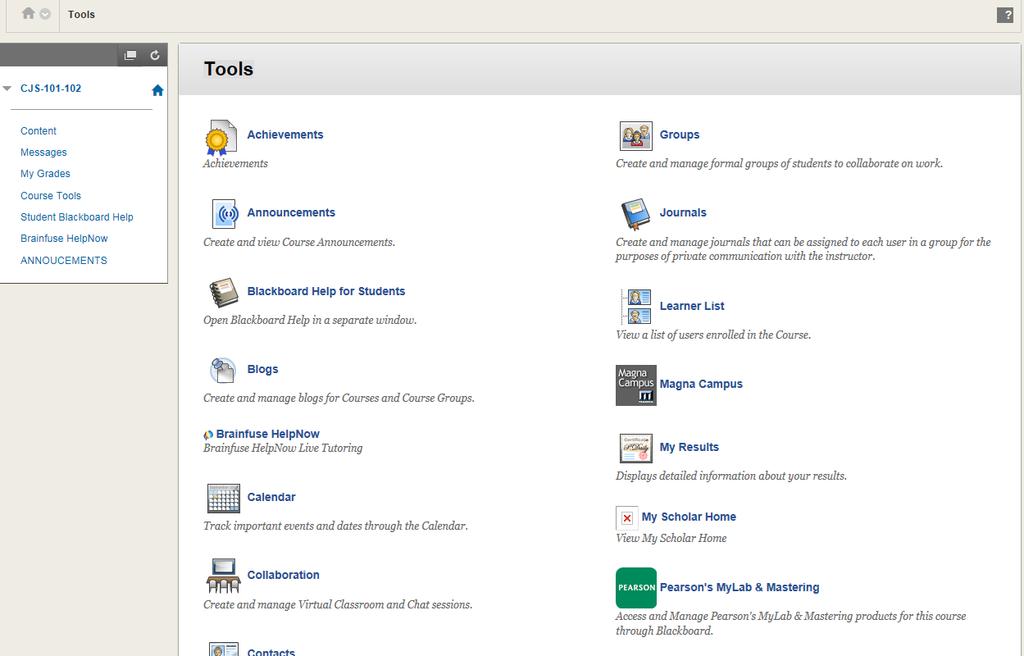 7. Tools Various Tools for the course like Address Book, Calendar, Digital DropBox, Glossary, Homepage, Turnitin.