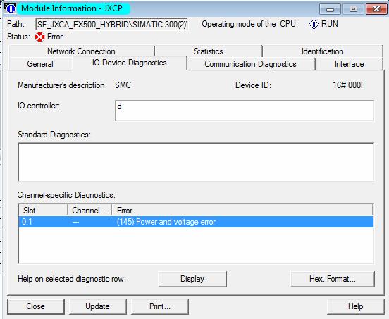However it is possible to determine the exact cause of the problem by using STEP7(SIMATIC Manager) to read diagnostic information from the JXCP1.