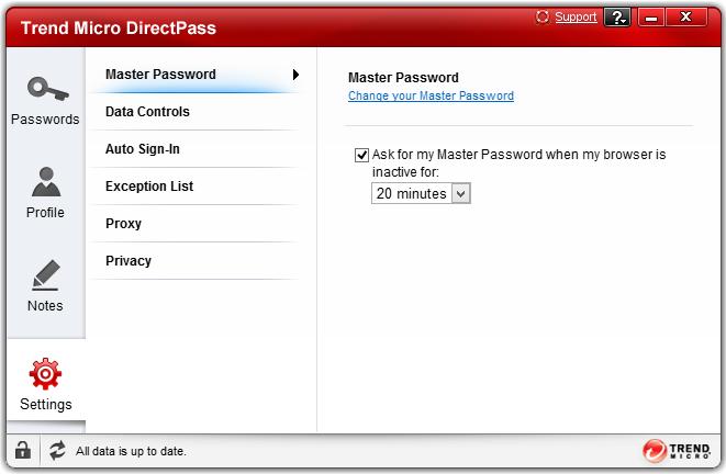 Editing Settings Trend Micro DirectPass provides a variety of settings to control how DirectPass operates. Master Password To edit your Master Password: 1.