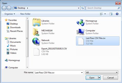 2. In the Data Controls screen, click Other Software. The screen to Import Data From Other Software appears. Figure 65. Import Data From Other Software > LastPass 3.