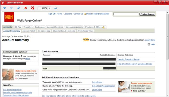 Figure 91. Banking Account Page in Secure Workspace 11.
