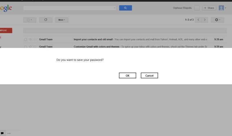 Figure 108. Sample Website (Gmail) 5. Enter your username and password and click Sign In. A DirectPass dialog appears, asking Do you want to save your password? Figure 109.