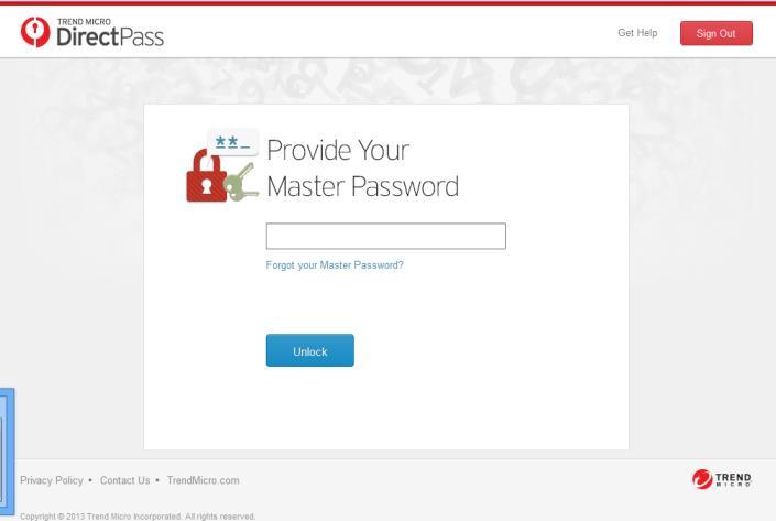 Figure 115. Provide Your Master Password 3. Enter your Master Password and click Unlock.
