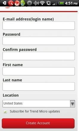 4. Enter an email address and password, confirm your password, then type your first and last name.
