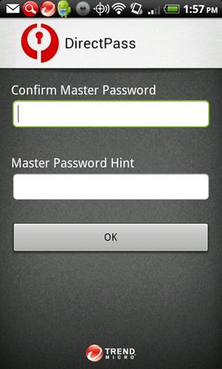 Tap Accept. A screen appears for you to Create a Master Password. 7. Enter a Master Password and tap OK. 8.
