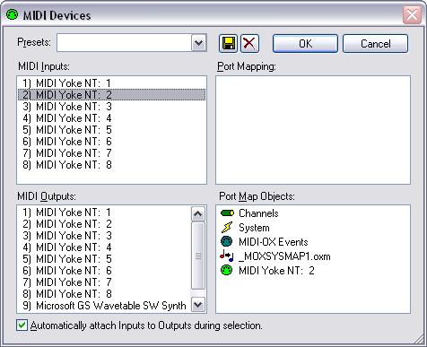 6. Select a MIDI device in the MIDI Inputs list as shown in Figure 2 and click the OK button.