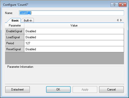 Component Parameters Drag a Count7 onto your design and double click it to open the Configure dialog.