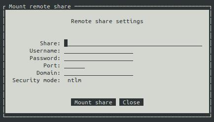 6.2 Config menu 6 VIRTUAL APPLIANCE CONFIGURATION Figure 3: Virtual Appliance mount share 6.1.1 Open shell This opens a command line shell.