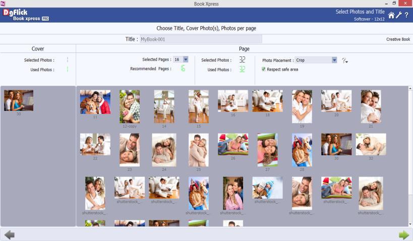 Select Photos and Title window You will be redirected to the Select Photos and Title window where you will see all the photos selected by you for the book.
