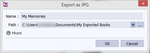 9.2. Exporting in JPG Format After the project is saved, the next step is exporting the project by clicking on Save option. Exporting Photobook 'Save' option You get different options here.