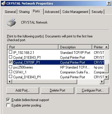 This will open the Crystal Network Configuration dialog. This dialog will scan for available network printers and show them in a list.