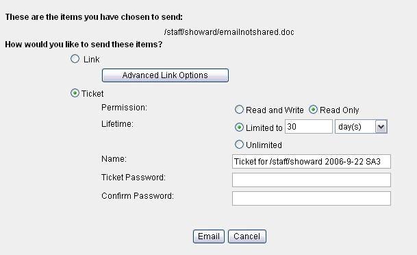 5. Change the values or set a password 6. Click on the E-mail button to create your ticket 7.