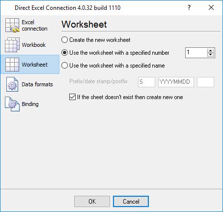 7 Direct Excel Connection plugin Operations with the worksheet are configured in the same way (fig.3). You can also: 1. Create a new worksheet in the current workbook (Create new sheet); 2.