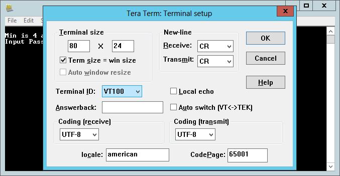 For Terminal ID, select VT100.
