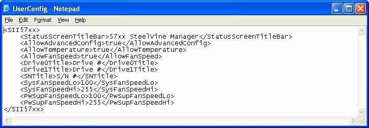 13 Customizing the SteelVine Manager Editing the UserConfig.xml File The UserConfig.